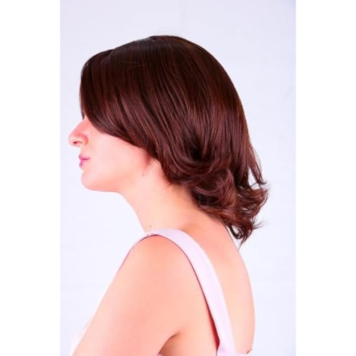DILLARDS Natural Looking Short Brown Wig, Layered Bob Style with Side Swept Bangs, Synthetic Heat Resistant Fiber, Shoulder Length Cut - Image 4